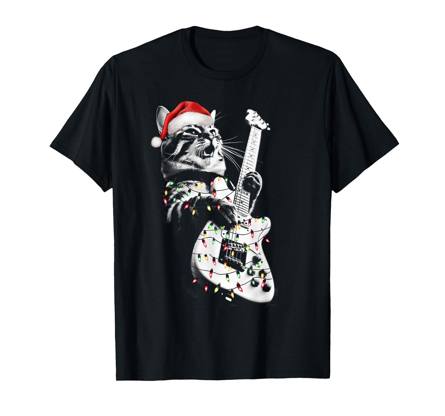 Rock Cat Playing Guitar Funny Guitar Cat Christmas Group T-Shirt for Men Women Kids