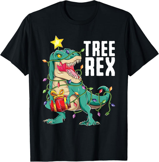Christmas Dinosaur Tree Rex Trex Pajamas Men Boys Kids Xmas T-Shirt