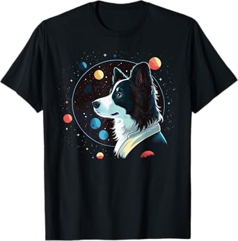 Outer Space Border Collie on Galaxy Astronaut Border Collie T-Shirt