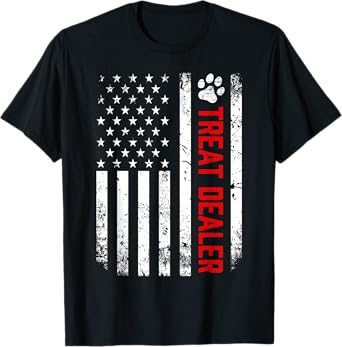 Dog Treat Dealer Funny Dog Owner Dog Dad American Flag T-Shirt