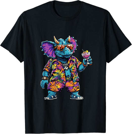 Funny Dinosaur Triceratops Summer Vacation T-Shirt