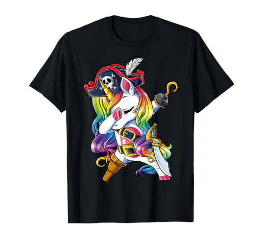 Dabbing Unicorn Pirate Jolly Roger Costume Kids Girls Boys T-Shirt