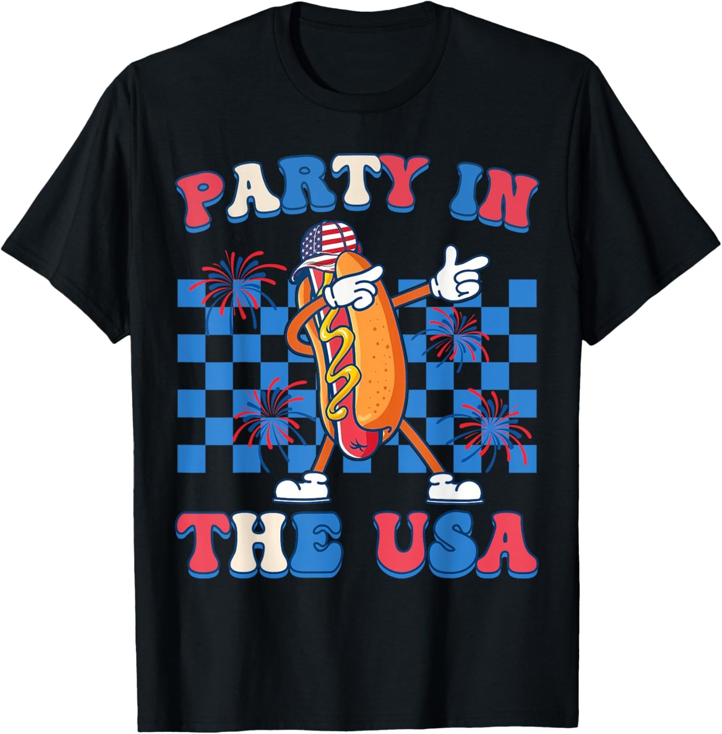 Party In The USA Dabbing Hot Dog 4th Of July Men Women Kids T-Shirt
