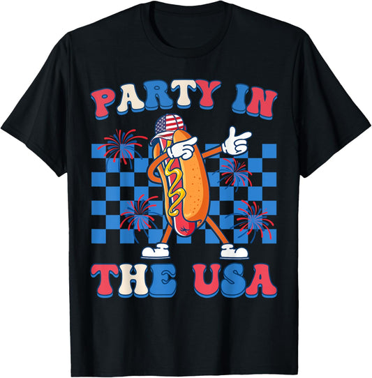Party In The USA Dabbing Hot Dog 4th Of July Men Women Kids T-Shirt
