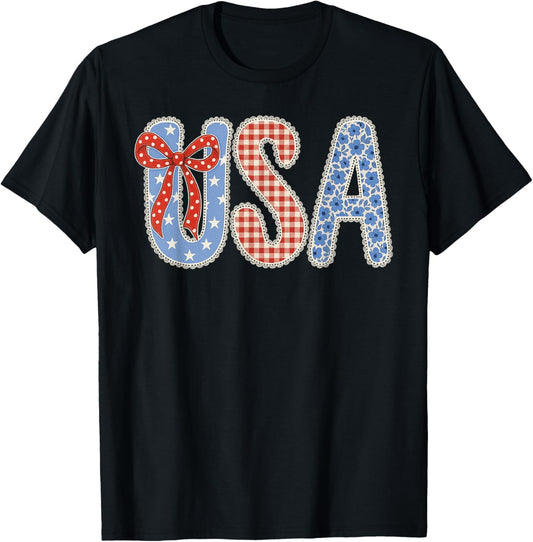 Boho 4th of July Strawberry Cute Coquette Independence Day T-Shirt