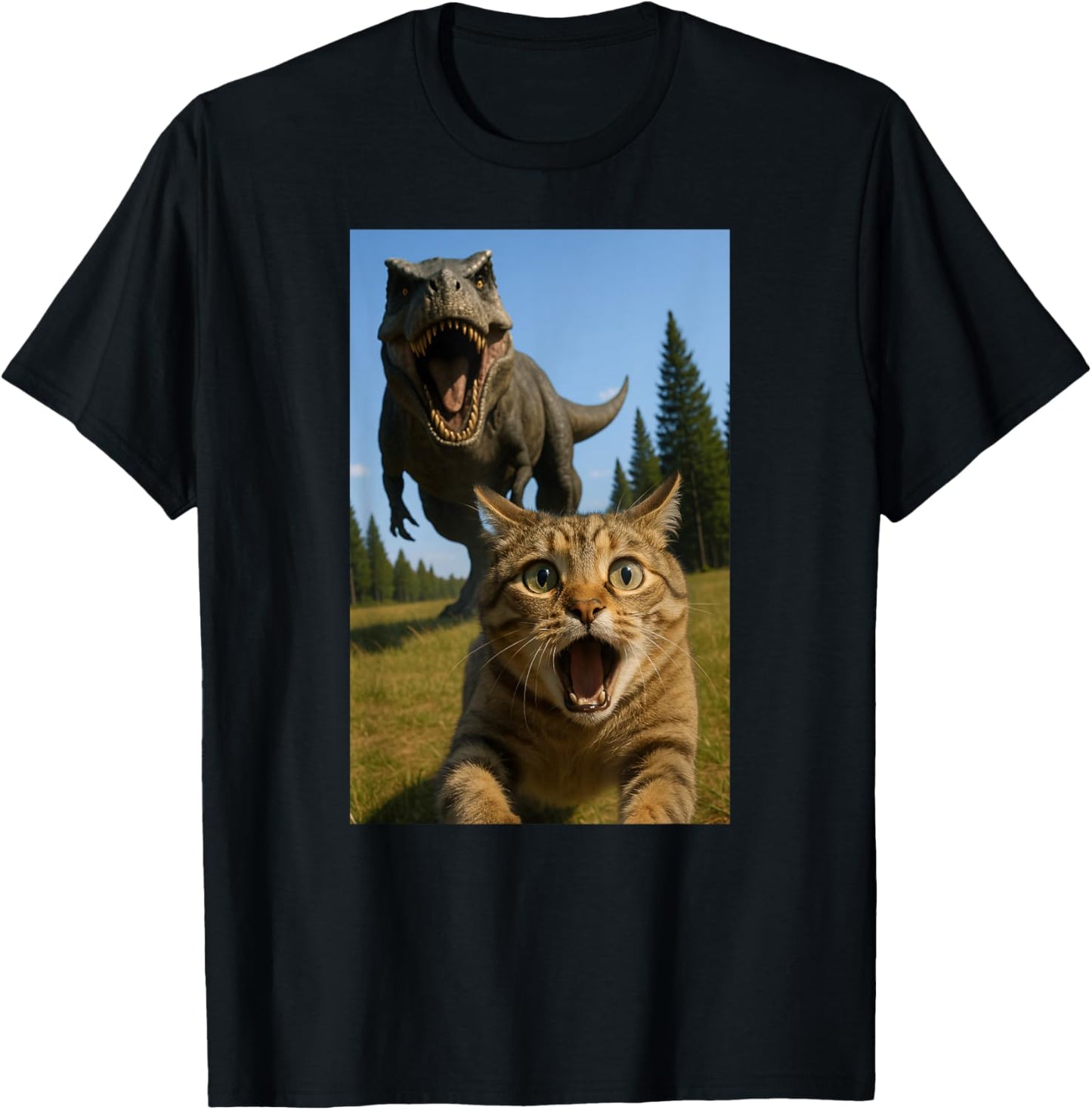 Funny Cat Selfie Dinosaur Trex Animal Lover Mom Dad Kids T-Shirt