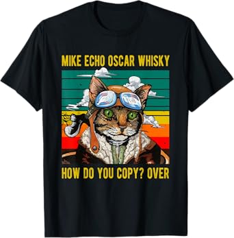 Mike Echo Oscar Whisky Cat Funny Cat's Pun Pilot Vintage T-Shirt for Men Women
