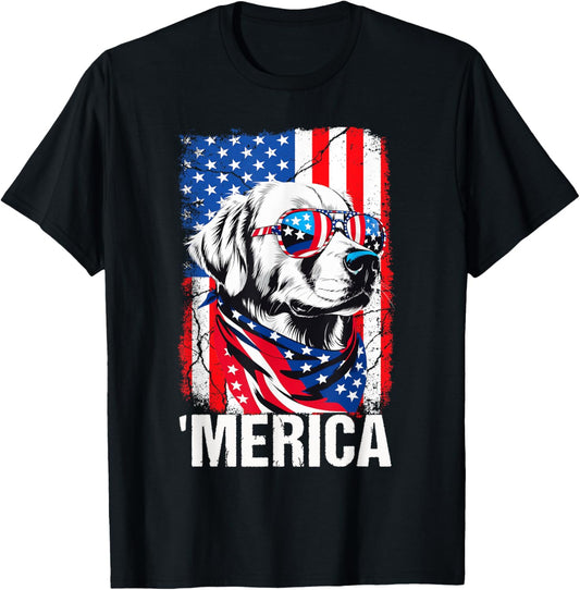 Golden Retriever 4th Of July Merica T-Shirt