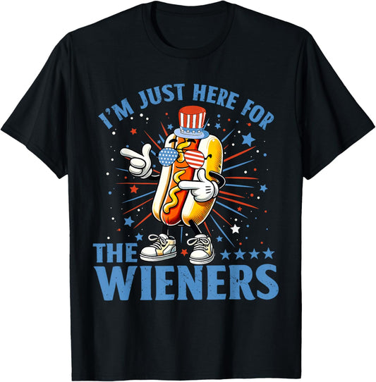 Just Here For The Wieners Funny Hot Dog Food Tee 4th of July T-Shirt