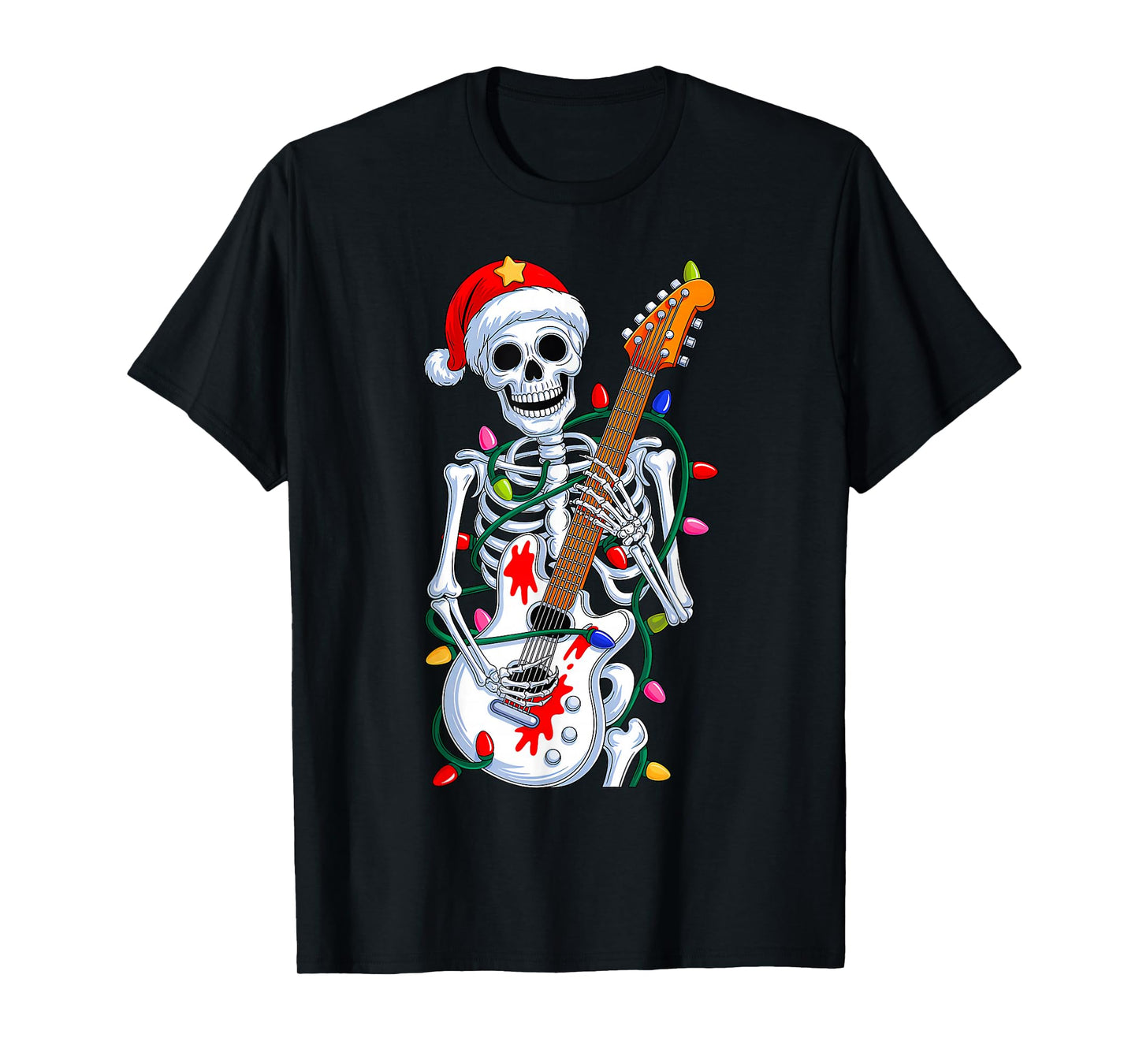 Christmas Rocker Skeleton Santa Rock Hand Xmas Men Boys Kids T-Shirt