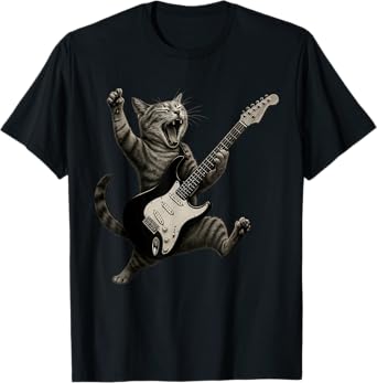 Cat Playing Guitar Rock Star Rock and Roll For Men Women Kid T-Shirt