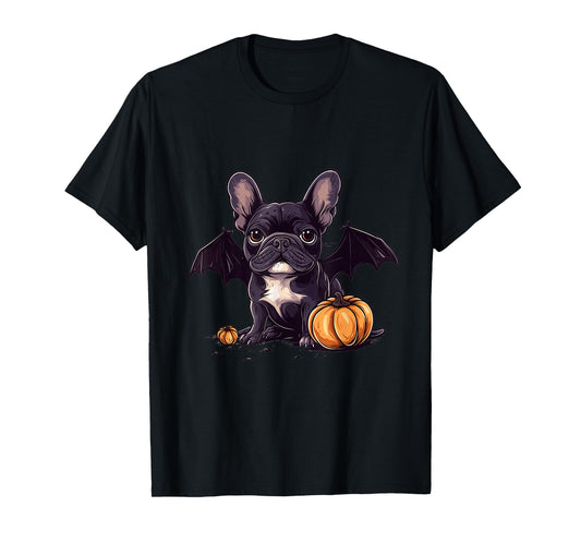 Cute Halloween French Bulldog Bat Wings Pumpkin Spooky Dog T-Shirt