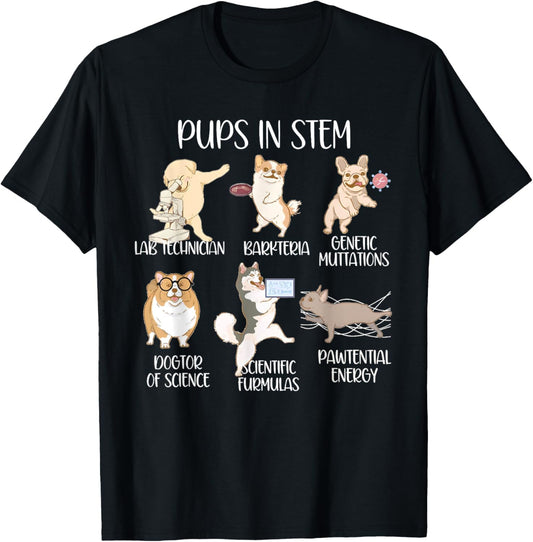 Funny Science Meme Pups In Stem Scientist Nerd Dog Lover T-Shirt