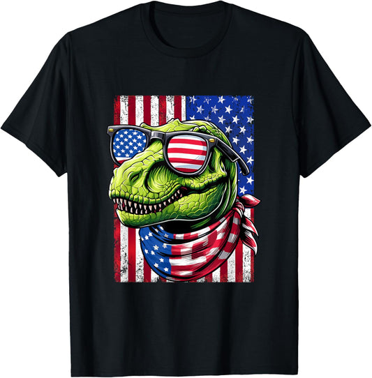 T-Rex Dinosaur USA Flag 4th of July T-Shirt