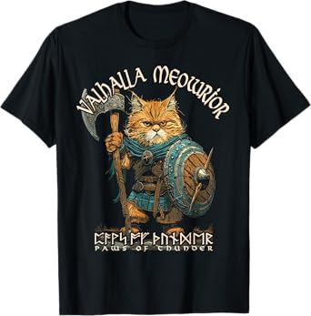 Nordic Norse Valhalla Viking Cat Warrior for Women Men Kids T-Shirt