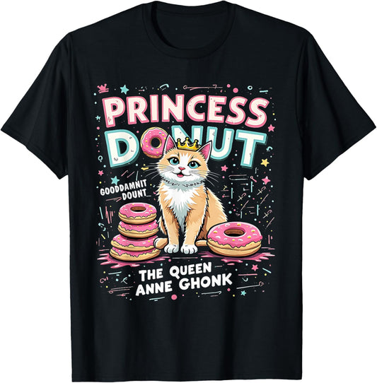 Donut Cat Princess with Crown Kawaii Funny Pastel Design T-Shirt