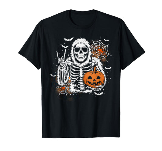 Skeleton Bigfoot Jack-O-Lantern Spooky Halloween Boys Mens T-Shirt