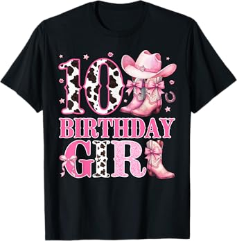 Kids 10th Birthday Girl Rodeo Western Cowgirl Birthday Party T-Shirt