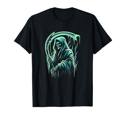 Grim Reaper Skeleton Skull Cool Halloween Heavy Metal Music T-Shirt