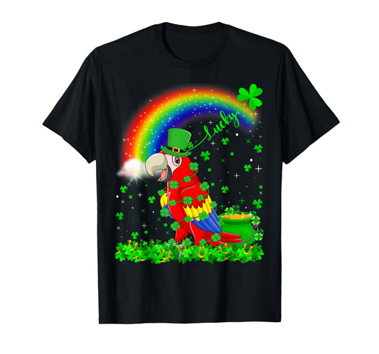 Rainbow Irish Shamrock Lucky Parrot Bird St. Patrick's Day T-Shirt