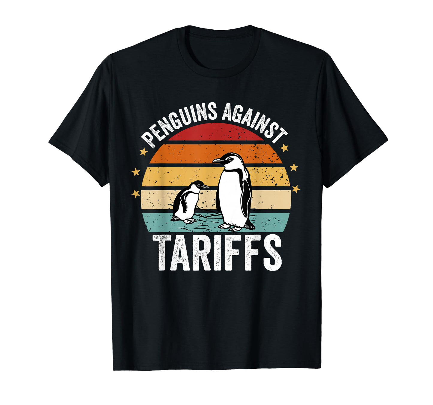 Retro Penguins Against Tariffs Anti Tariffs Funny Penguins T-Shirt