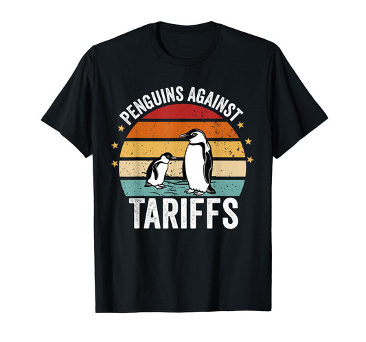 Retro Penguins Against Tariffs Anti Tariffs Funny Penguins T-Shirt