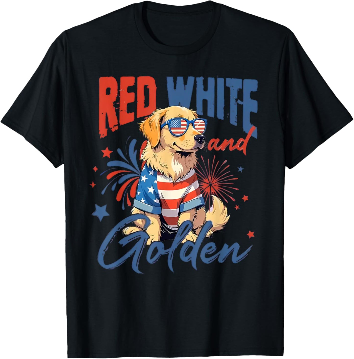 Red White Golden Retriever 4Th Of July Patriotic Merica T-Shirt