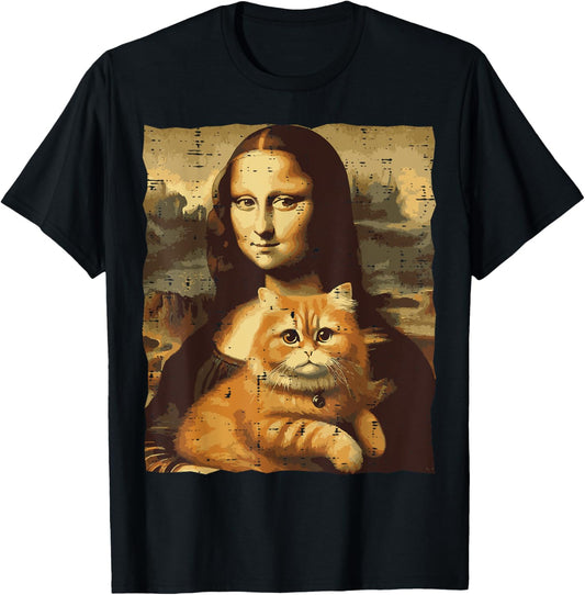 Mona Lisa Orange Cat Funny GInger Painting Women Men Kids T-Shirt