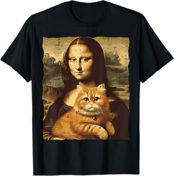 Mona Lisa Orange Cat Funny GInger Painting Women Men Kids T-Shirt