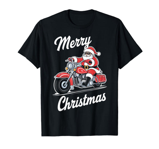 Merry Christmas Santa Riding Motorcycle Biker Lover Xmas T-Shirt