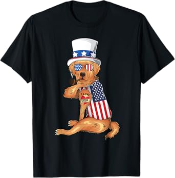 golden retriever dog Merica 4th of july usa american flag T-Shirt