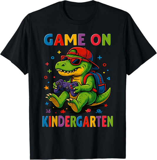Game On Kindergarten Back To School Funny Dinosaur Gamer T-Shirt