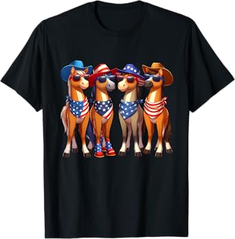 Funny Patriotic US Flag USA 4th Of July Horse T-Shirt