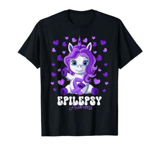 Epilepsy Awareness Month Purple Ribbon Unicorn T-Shirt