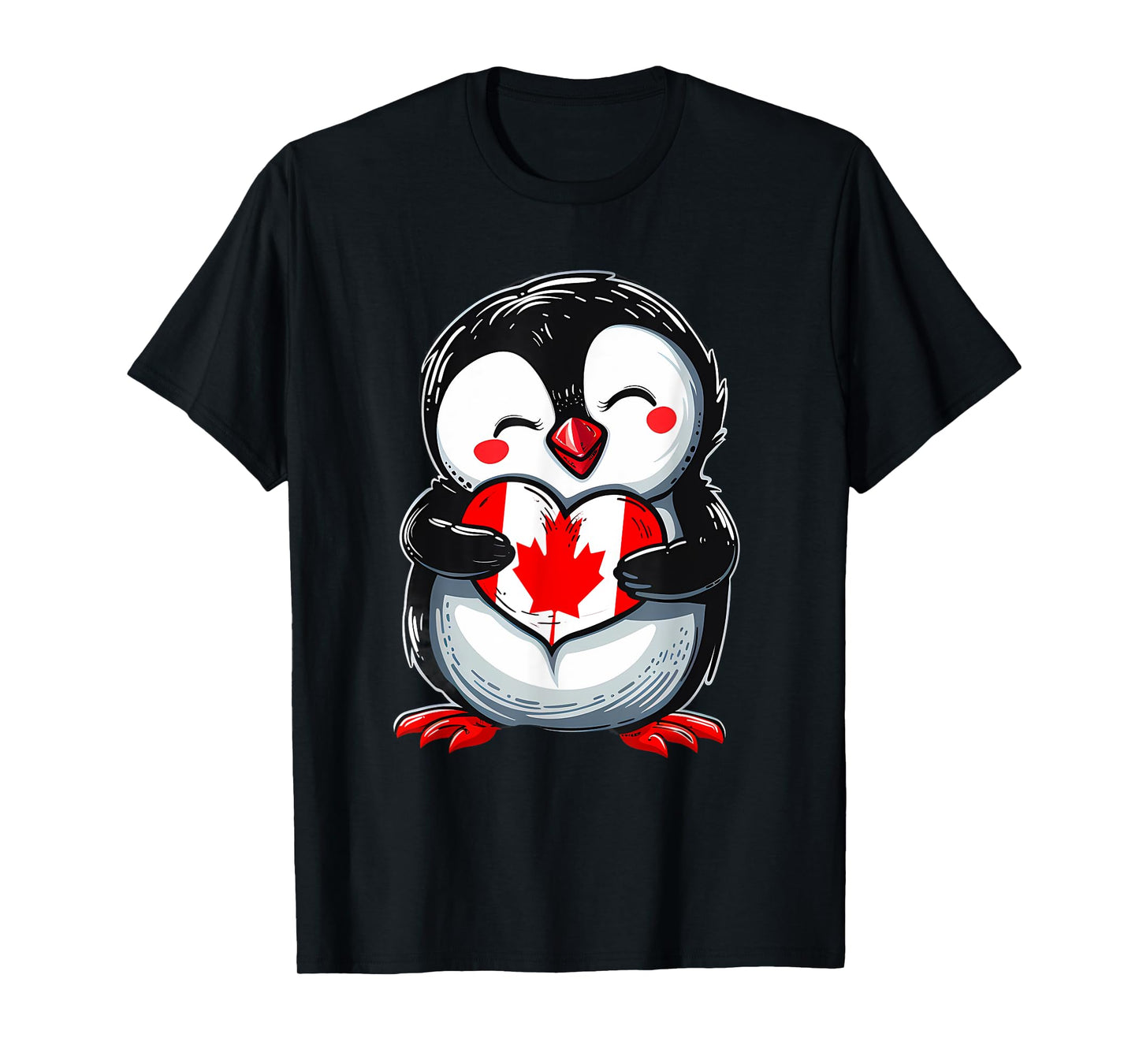 Canadian Pride Heart Penguin Canada Maple Leaf Canada Flag T-Shirt