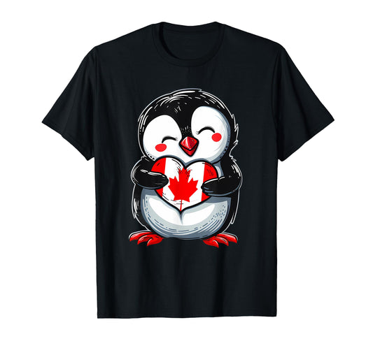 Canadian Pride Heart Penguin Canada Maple Leaf Canada Flag T-Shirt