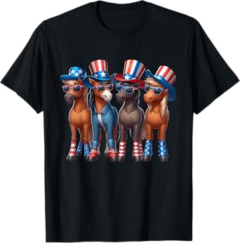 Funny Patriotic US Flag USA 4th Of July Horse T-Shirt