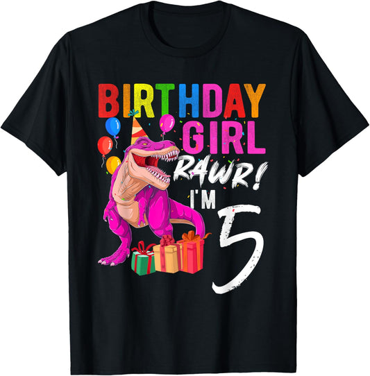 Fifth Birthday 5 Year Pink Dinosaur TRex 5th Birthday Girl T-Shirt