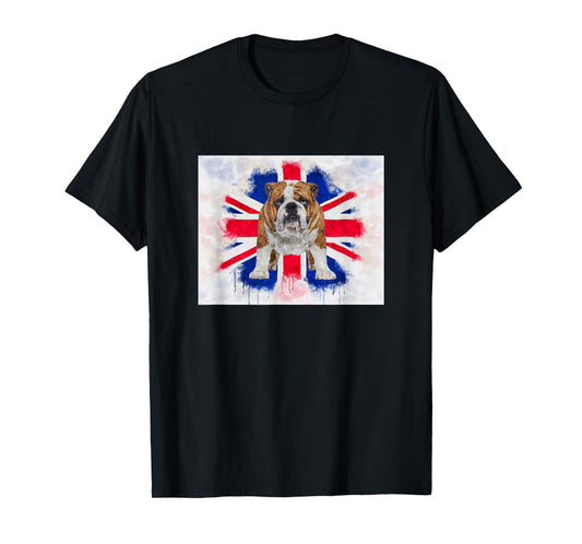 British Bulldog on Dripping Painted Union Jack Flag English T-Shirt