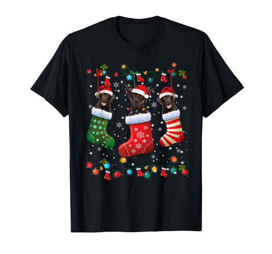 Christmas Socks Pajama Chocolate Lab Labrador Dog Lover Men Women Kids T-Shirt