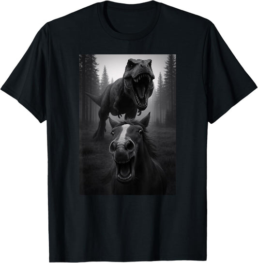 Funny Horse Animal Lover Dinosaur Trex Selfie Boys Girls T-Shirt