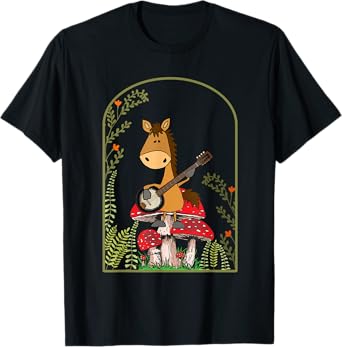 Cottagecore Aesthetic Horse Shirts Horse Sitting On Mushroom T-Shirt