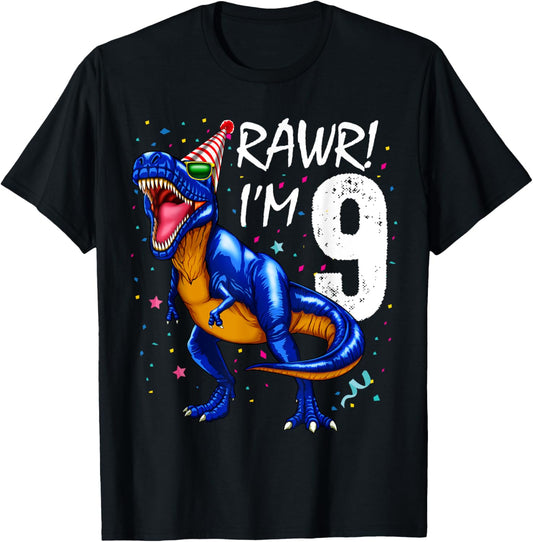 Rawr I'm 9 9th Birthday Dinosaur Shirts Boys Dinosaur Gift T-Shirt