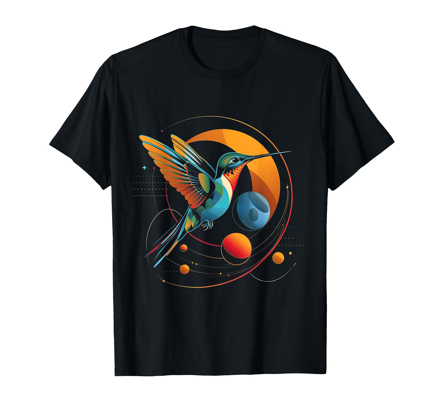 Hummingbird Planets Geometric Fantasy Animal Art Bird T-Shirt