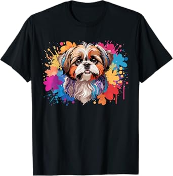 Colorful Splash Art Shih Tzu Portrait ShihTzu Puppy Owners T-Shirt