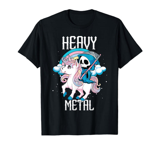 Kawaii Pastel Heavy Metal Rock Rainbow Grim Reaper Unicorn T-Shirt