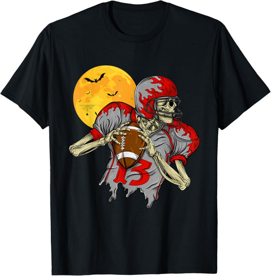 American Football Skeleton Halloween Men Boys Football Fan T-Shirt