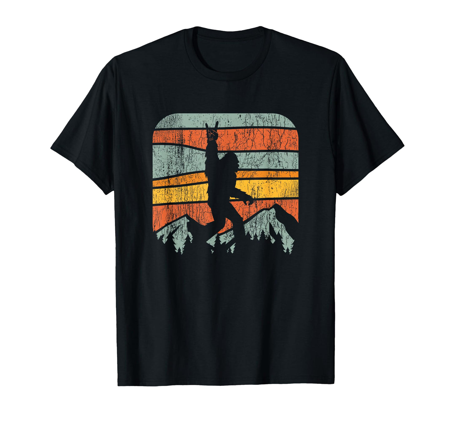 Bigfoot Rock and Roll Retro Mountain Sunset Sasquatch Gift T-Shirt
