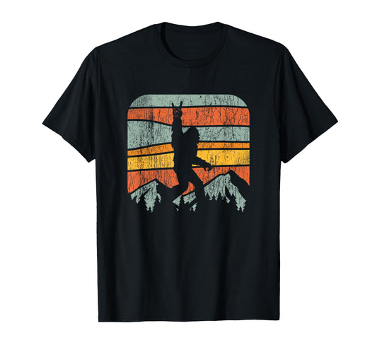 Bigfoot Rock and Roll Retro Mountain Sunset Sasquatch Gift T-Shirt