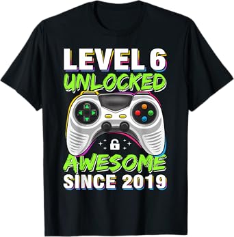 Level 6 Unlocked Awesome Since 2019 6th Birthday Gaming Boys T-Shirt